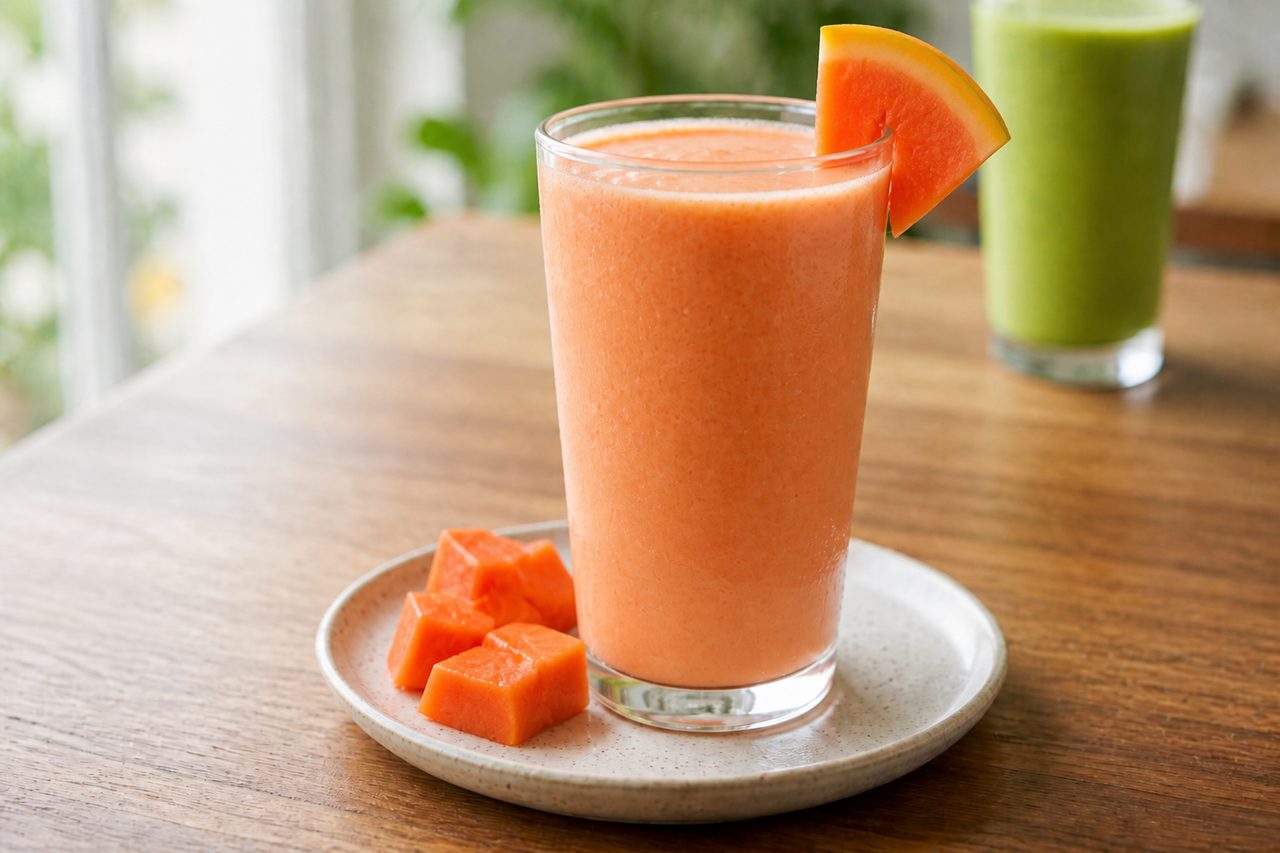 Papaya Smoothie: Tropical papaya blend with your choice of mixer. Amplify optional.