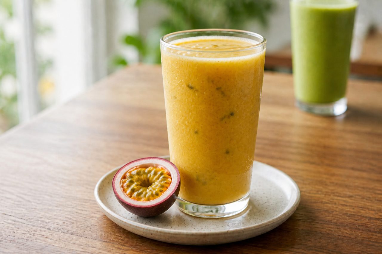 Passion Fruit Smoothie: Tangy passion fruit blend with your choice of mixer. Amplify optional.